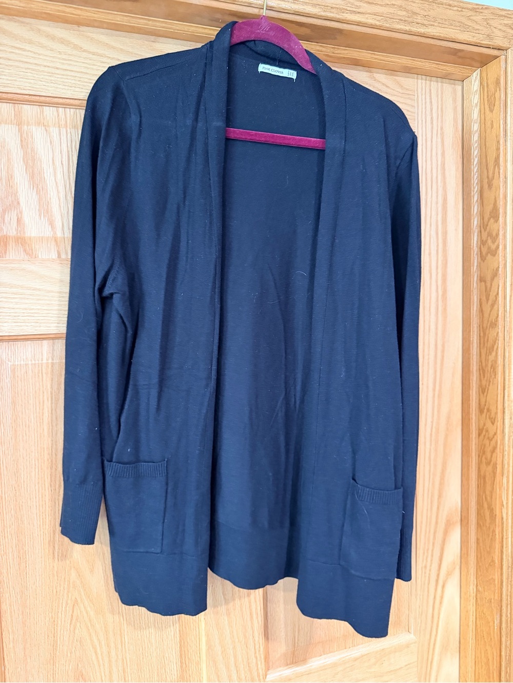 Pink Clover Black Open-Front Women's Cardigan